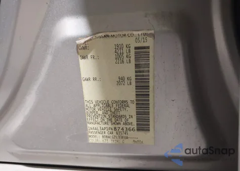 2015 Nissan Altima 2.5/2.5 S/2.5 Sl/2.5 Sv z USA, uszkodzony, nr VIN 1N4AL3AP1FN874366